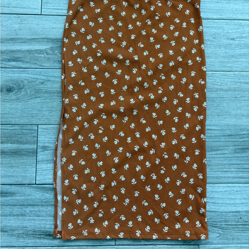 Floral Brown Midi Skirt
